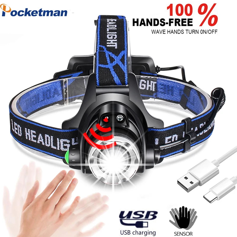 Супер яркий светодиодный налобный фонарь с датчиком движения тела T6/L2/V6