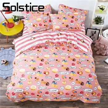 

Solstice Home Textile Bedding Set Cartoon Fun Stripe Child Duvet Cover Pillowcase Bed Sheet Twin Full Queen King Size Bedclothes