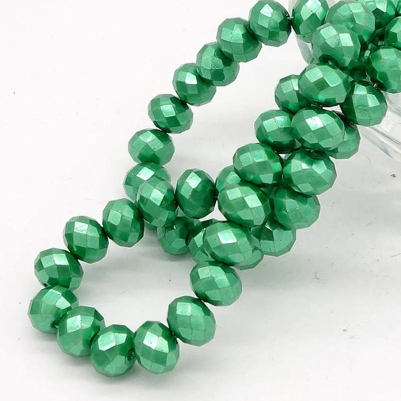 deep green 80 шт граненые круглые жемчужные хрустальные стеклянные бусины 8x6 мм - Цвет: deep green
