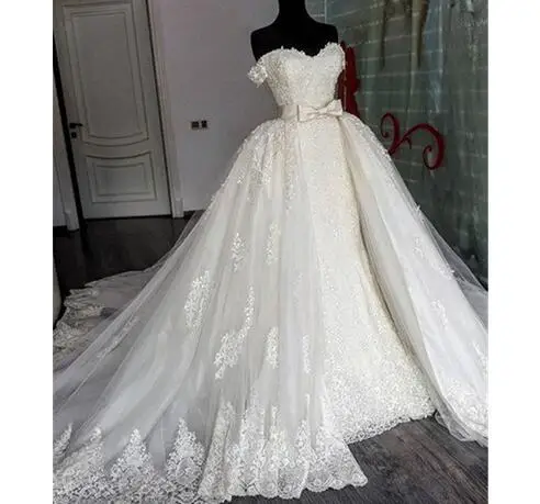 

Elegant Beautiful Sweetheart Lace Mermaid Wedding Dresses With Detachable Train