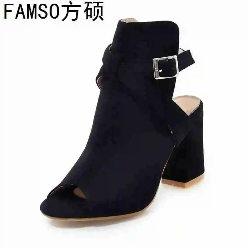 

FAMSO 2019 New Arrival Women Sandals Shoes Black Buckle Peep toe Platforms Pumps Shoes Hoof Heels Summer Gladiator Sandals