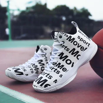 

High-top Letter Basketball Shoes Men Women Cushioning Breathable Basketball Sneakers Anti-skid Athletic Outdoor Man Sport Shoes