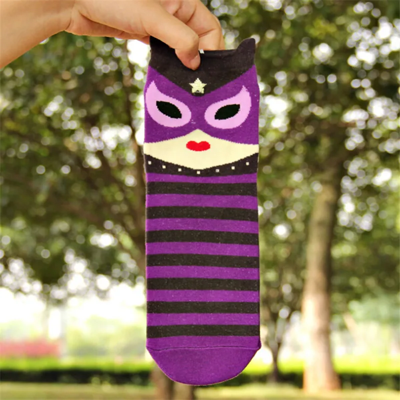 Новое поступление, женские носки, хлопковые, осенние-зимние, цветные, Мультяшные, сумасшедшие, полосатые носки, женские, забавные, Мультяшные носки - Цвет: purple socks
