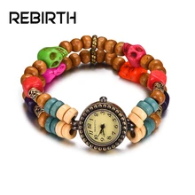 REBIRTH RE036 New Design Skull Skeleton Doubl Bracelet Wristband Watches Ladies Quartz Retro Fashion Small dial Wrist Watch