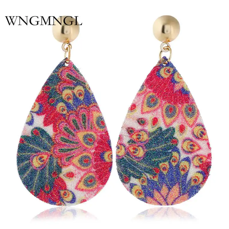 WNGMNGL 2018 Fashion Female Drop Earrings Romantic Elegant Statement Colorful PU Sequins Dangle For Women Jewelry Gift | Украшения и