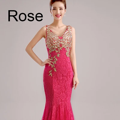 Элегантные вечерние платья золотого цвета с аппликацией и юбкой-годе, v-образный вырез, вечерние платья, платье vestidos de festa - Цвет: Rose