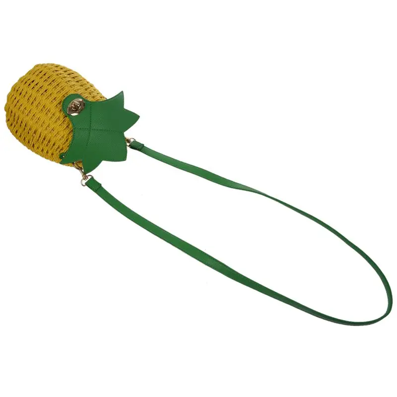

1 Pcs New Straw Bag New Cute Fruit Bag Pineapple Package Pure Handmade Woven Circular Handbag (Color: Yellow)