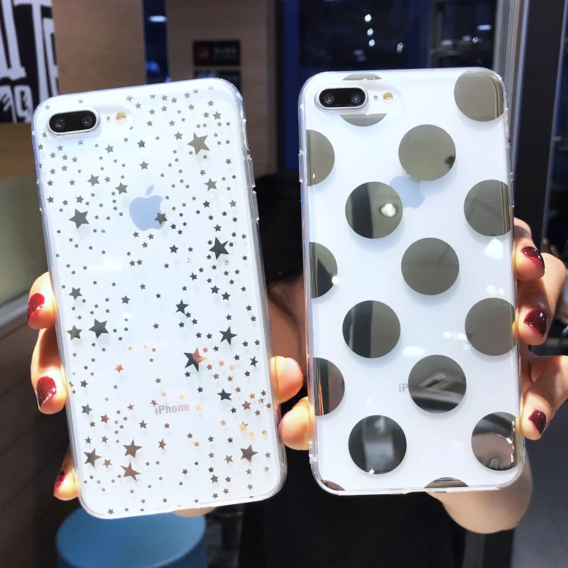 

Crispyfish Luxury Wave point Transparent Case For iphone 6 6s 7 8 plus Glitter Stars Soft TPU Cases For iphone X Xs Max XR Cover