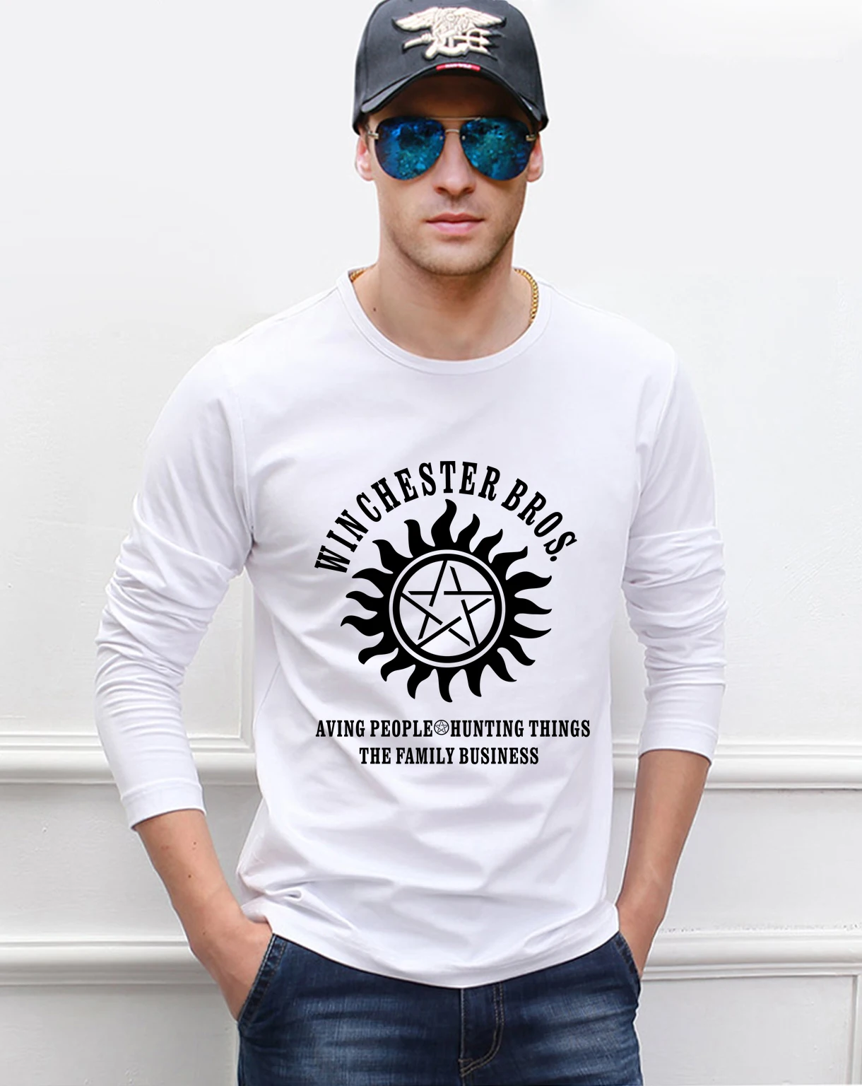 Supernatural Winchester Bros men t shirt 2019 spring new 100% cotton men's long sleeve T-shirts Fitness loose fit top tees photo