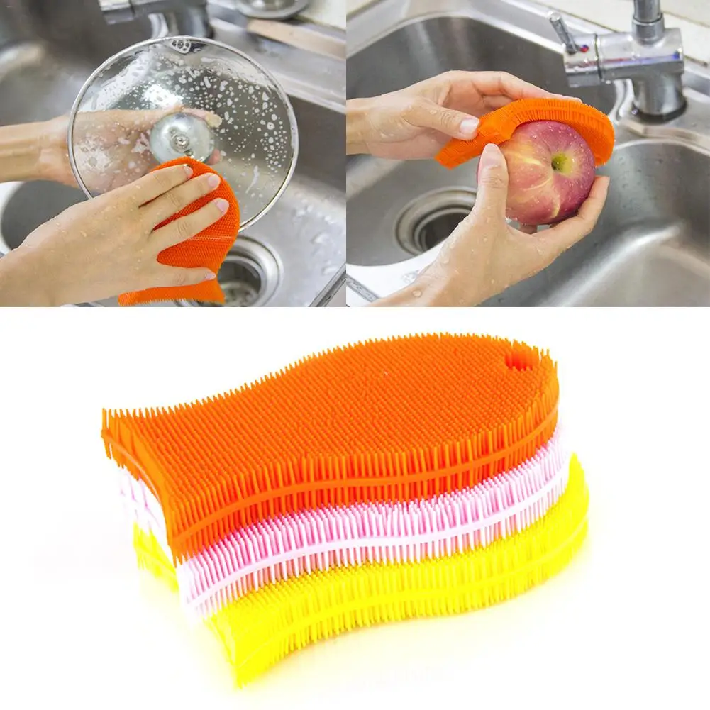 

Dishwashing Brush Silicone Double-sided Magic Sponge Kitchen Cleaning Brush Fruit And Vegetable Cleaning Tools Household Cleaner