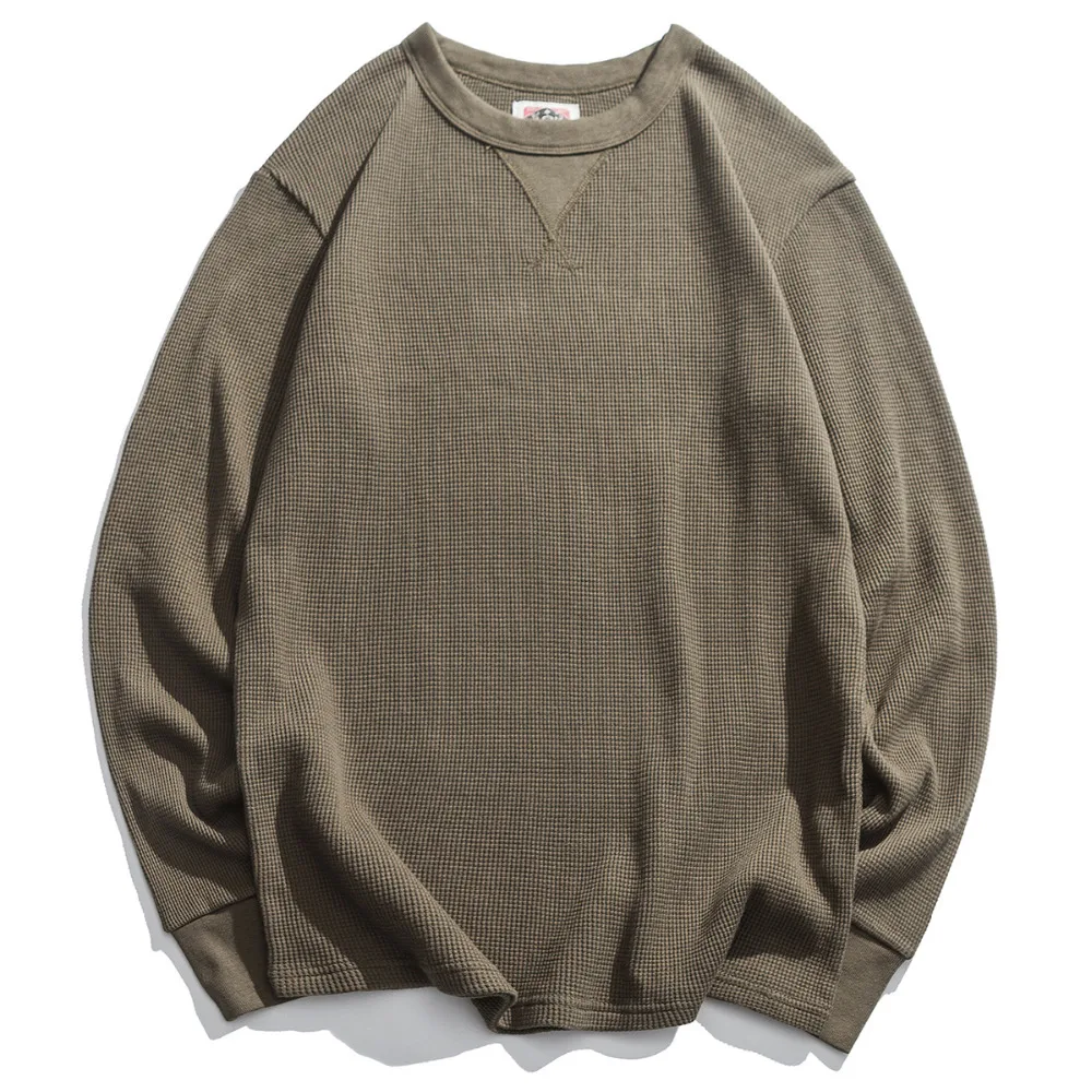 Autumn Winter New Streetwear Waffle Cotton T shirt Men