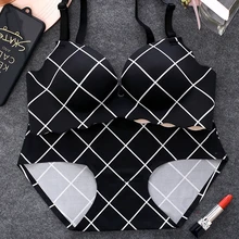 Baharcelin, сексуальный женский бюстгальтер для молодых девушек, милый бюстгальтер с принтом в клетку, бюстгальтер пуш-ап, французский романтический бюстгальтер с эффектом пуш-ап и трусики, комплект нижнего белья