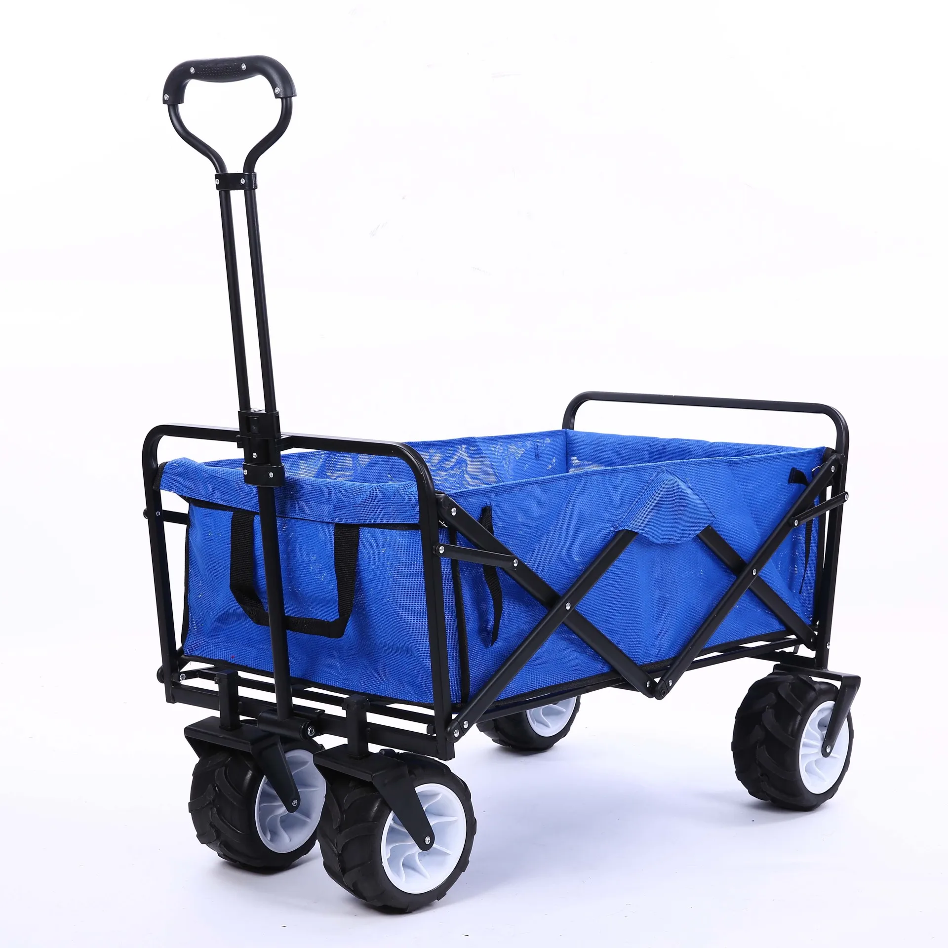 Синяя большая колесная тележка, складывающаяся корзина для покупок, чемодан для кемпинга, рыболовное снаряжение, четырехколесный прицеп a5334