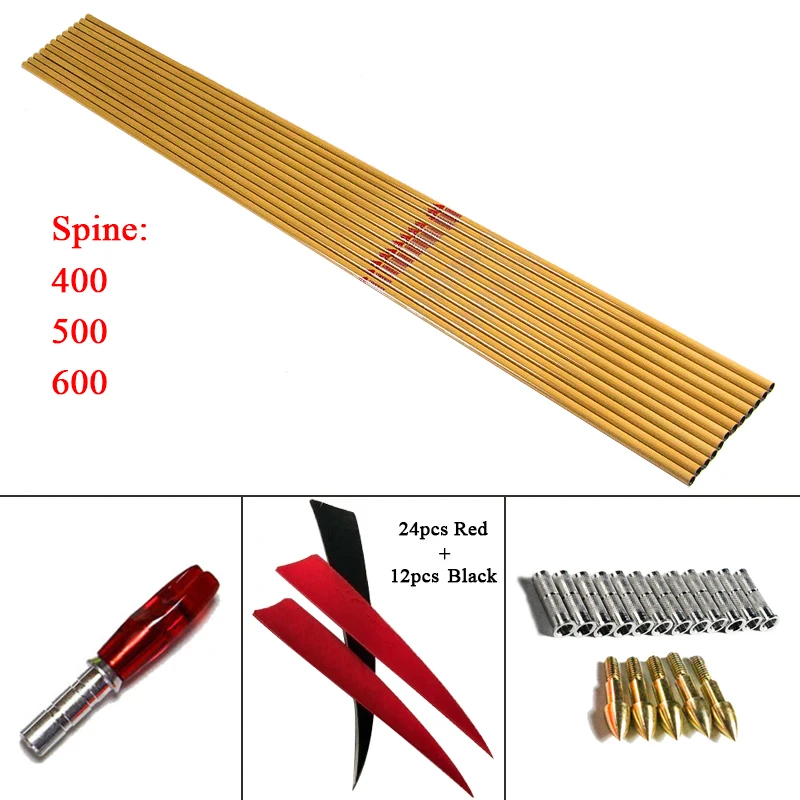 

12Pcs Spine 500 32'' Bamboo Skin Pure Carbon Arrow Shafts, 12pcs Inserts, 12pcs Point, 36Pcs 5'' Turkey Vanes, 12pcs Pin Nocks