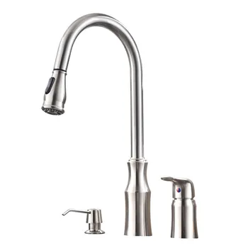

Commercial High Arc Stainless Steel Single Handle Pull Down Kitchen Faucet Brushed Nickel Kitchen Sink Faucet with Soap Dispense