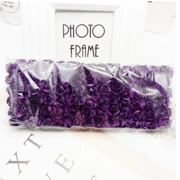 144 шт мини-Цветок голова искусственные бумажные цветы Роза используется для свадебной вечеринки ремесло украшения 19 цветов - Цвет: deep purple