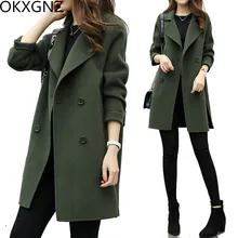 Женская зимняя новая двубортная шерстяная ветровка, черный, коричневый, военный зеленый женский шерстяной Тренч, тонкое модное женское пальто