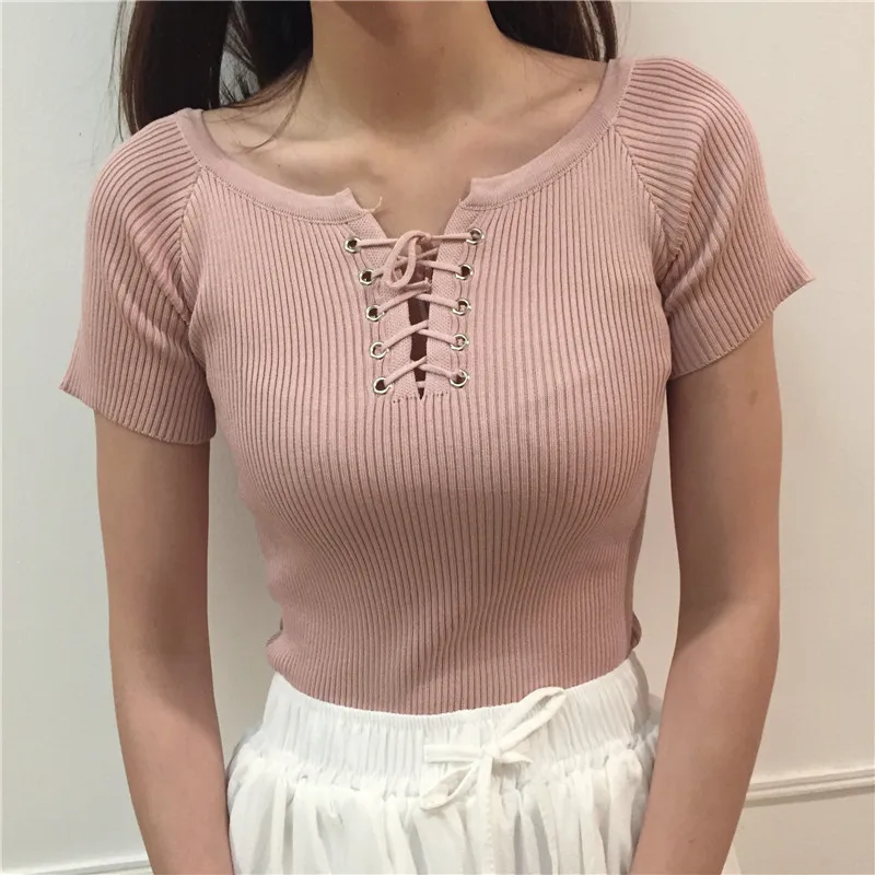 Ulzzang Футболка Harajuku Женская Повседневная Однотонная футболка с коротким рукавом и