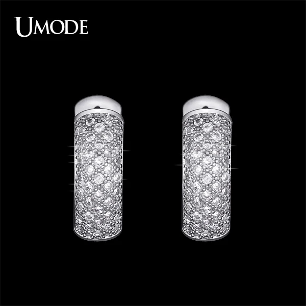 font b UMODE b font Brand Rhodium plated Tiny Round Clear Cubic Simulated Pave Huggie