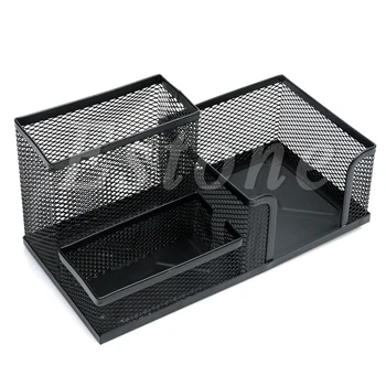 

Metal Mesh Office Desktop Organizer Pen Pencil Box Stationery Holder Case Black-office accessories