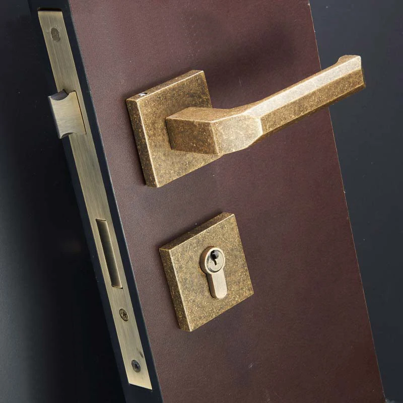  1Set European Solid brass Door Lock set Retro Bedroom Square Door Handle Lock Interior Room Door Le - 33050478853