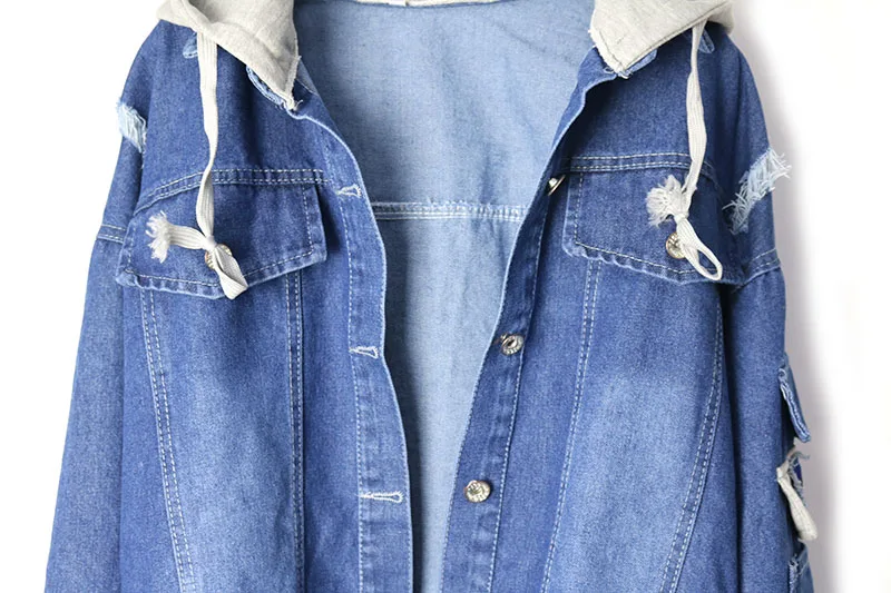 spring Hooded Women Twinset Basic Denim Jacket Long Sleeve Loose Female Jeans Coat loose Vintage Outwear high quality coat 