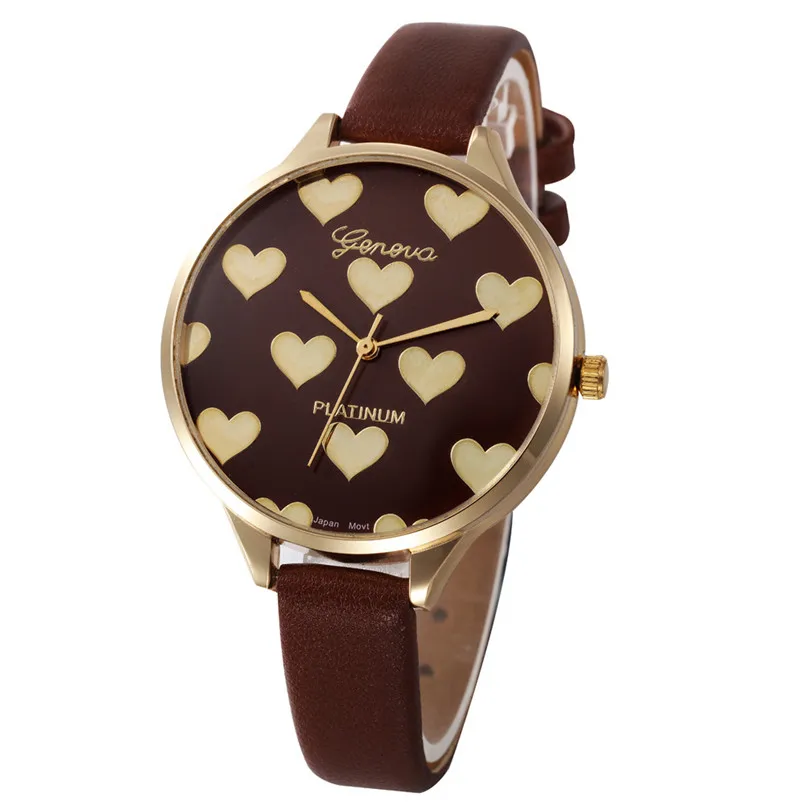 Повседневные часы для женщин Checker Heart часы ультра тонкий кожаный ремешок женские кварцевые часы водонепроницаемые Relogio Feminino@ 30 - Цвет: Коричневый