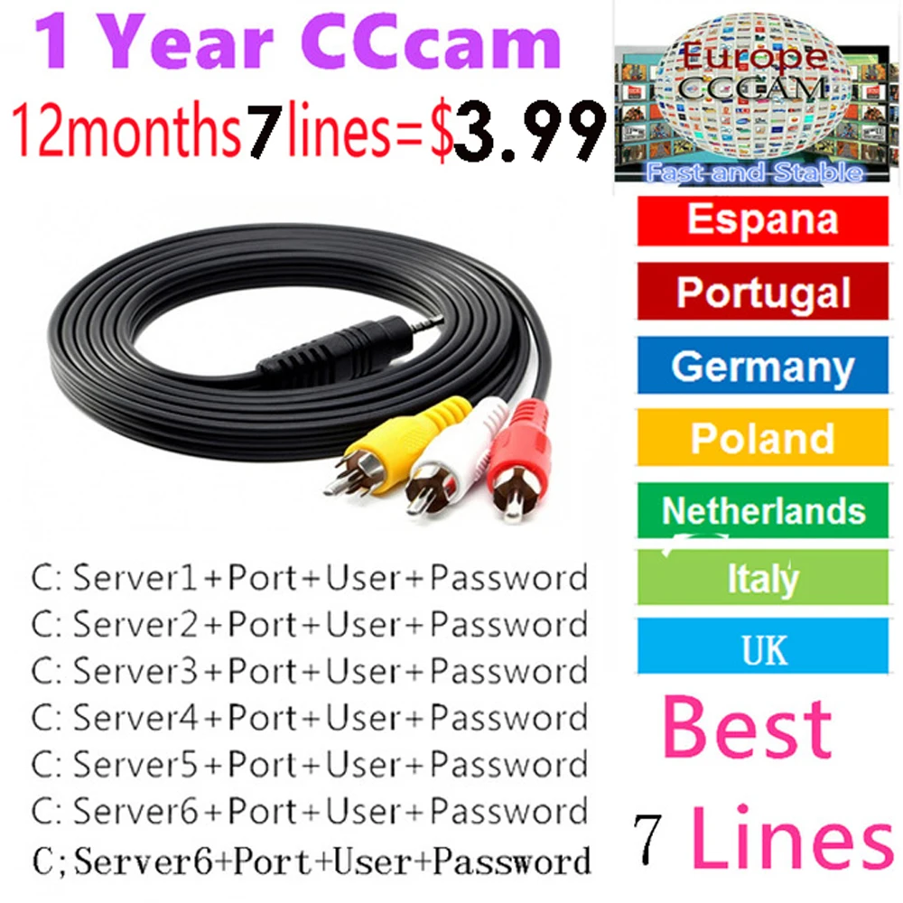 

HD cccams for 1 Year Europe line Free Satellite Account Share Sever Spain/French/Germany IKS 1 year TV 7 Cable for V7S V8