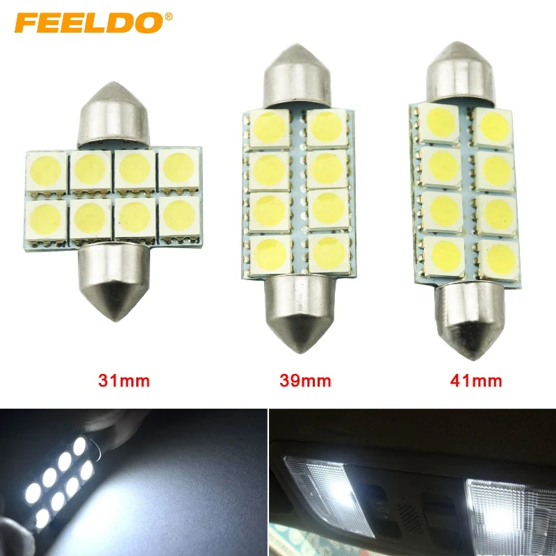 

FEELDO 1Pc White Auto LED Bulbs 31mm 39mm 41mm 5050 Chip 8SMD Car Festoon Dome 8LED Reading Light #3088