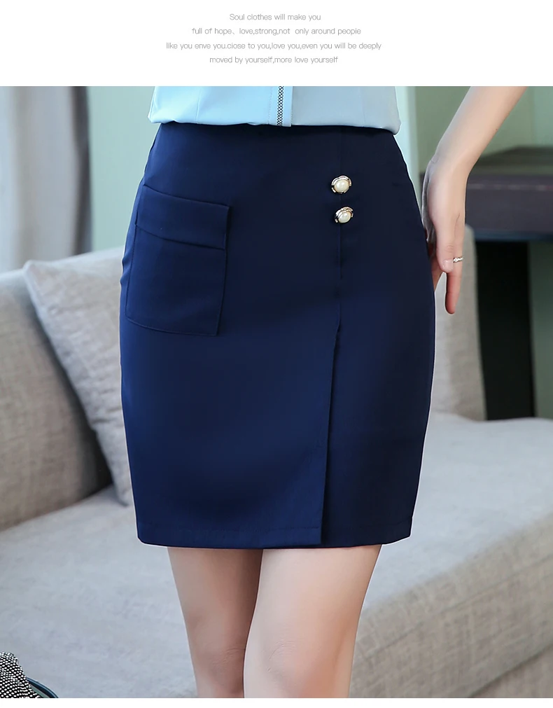 new office OL skirts women elegant black blue high waist package hip pencil skirts plus size solid career skirts