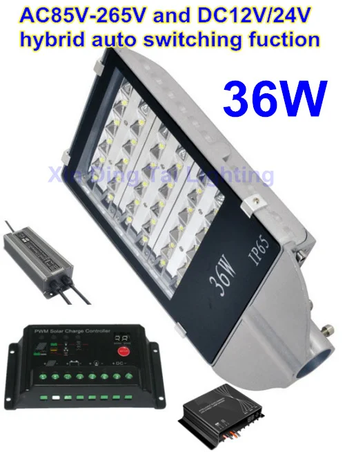 

36W LED Lamp Street Lights with Solar controller AC85-265V DC12V/24V hybrid auto switching function for street lighting system