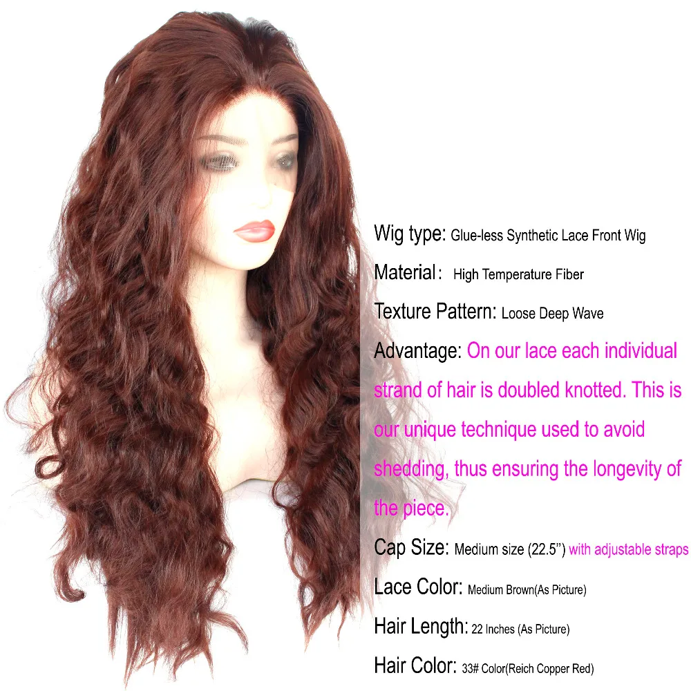 Rich Copper Red Synthetic Lace Front Wigs Dark Auburn Long Loose Deep Wave Wig Heat Resistant Fiber Full Wigs for Women-15