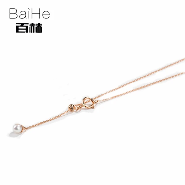 BAIHE Solid 18 К желтое золото 3,5 мм Сертифицированный круглый натуральная пресноводного жемчуга Юбилей Для женщин Мода Fine Jewelry колье - Цвет камня: Rose Gold