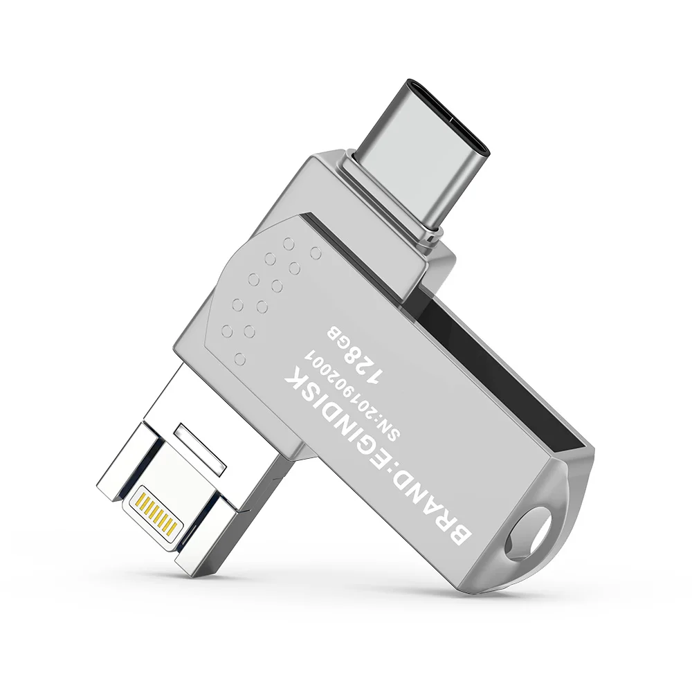 Тип C USB флэш-накопитель для iPhone/Andriod телефон Usb карта памяти с подсветкой и Тип C и USB флешка для iPhone 6 7 8 X XS XR - Цвет: Серебристый
