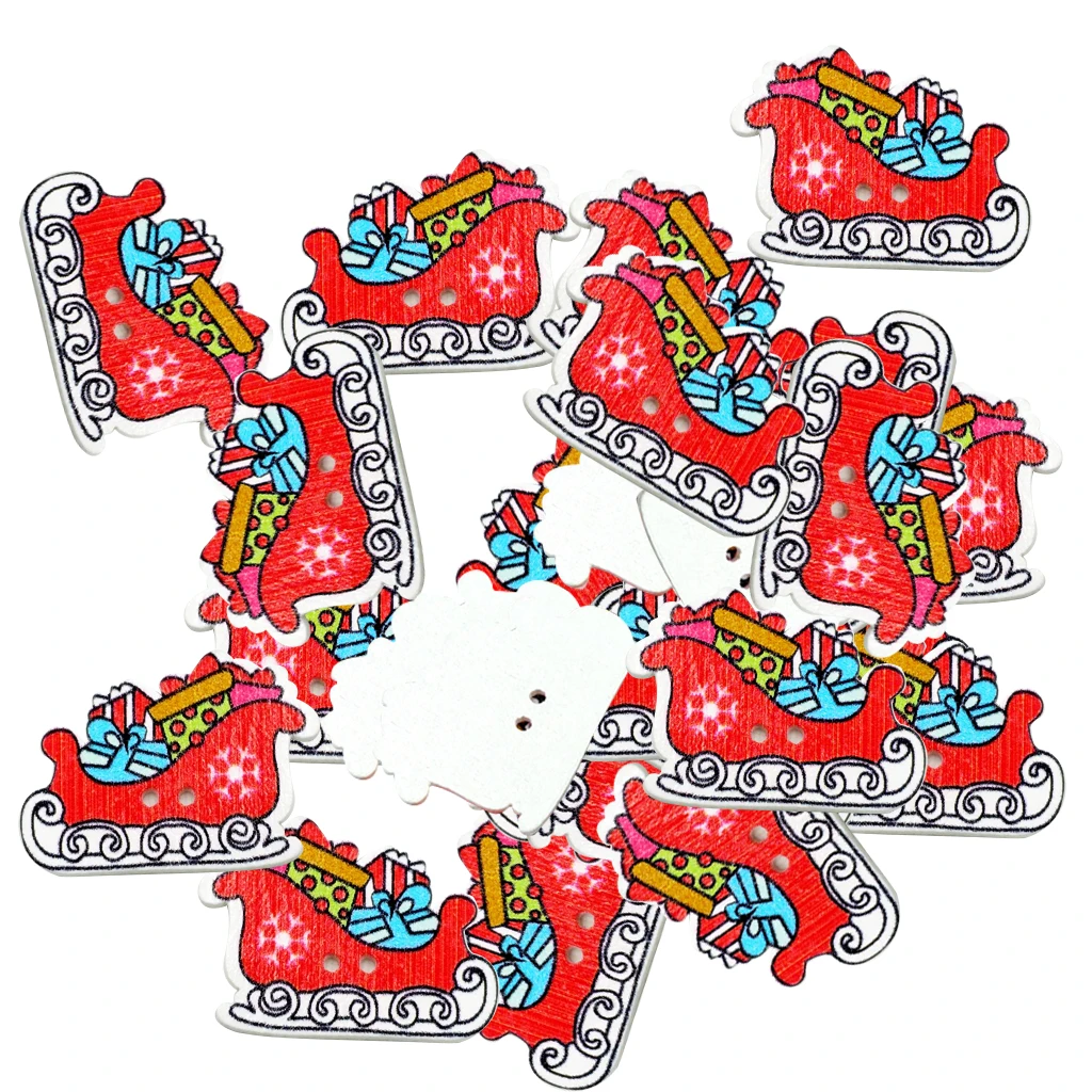 50 Pieces Xmas Sled Sleigh Wood Buttons Sewing Scrapbooking Gift Clothing Decoration