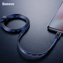 Светодиодный светящийся usb-кабель Baseus для iPhone Xs X 8 7 6, плоский струящийся кабель A для синхронизации данных, кабель для быстрой зарядки, провод, шнур для iPhone iPad