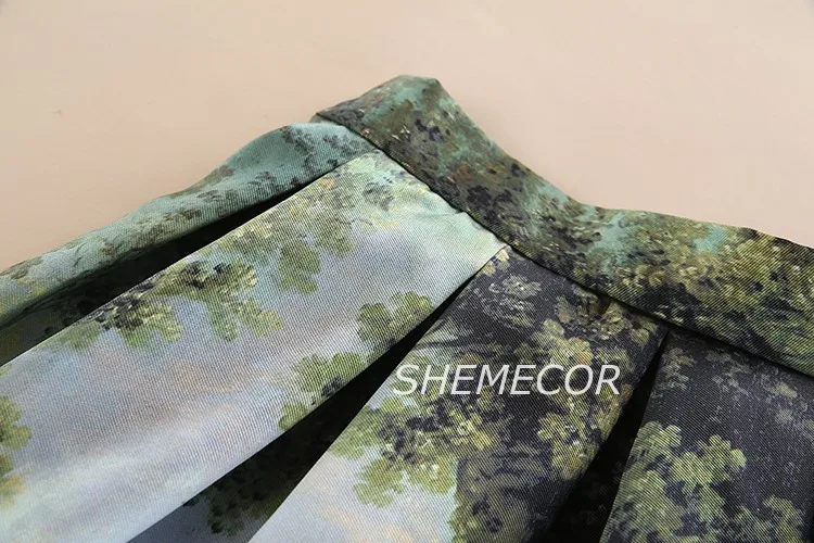 SHEMECOR, осенняя новинка, Женская Хепберн, Ретро стиль, для влюбленных, масляная живопись, цветочный принт, высокая талия, плиссированная юбка миди, Saia Feminine