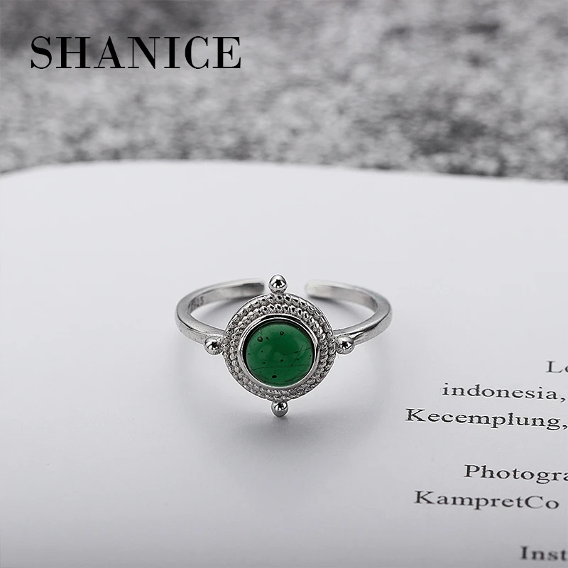 

SHANICE Authentic A100% 925 Sterling Silver Green Stone Rings For Women Vintage Opening Adjustable Jewellery Anillos Mujer