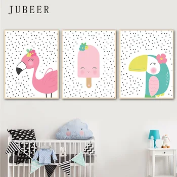 

Scandinavian Style Poster Toucandots Flamingodots Cute Animal Wall Art Canvas Painting for Baby Room Kids Bedroom Children Decor