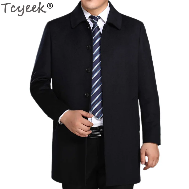 Tcyeek Winter Men's Woolen Jackets Turn down Collar Men Wool Coat