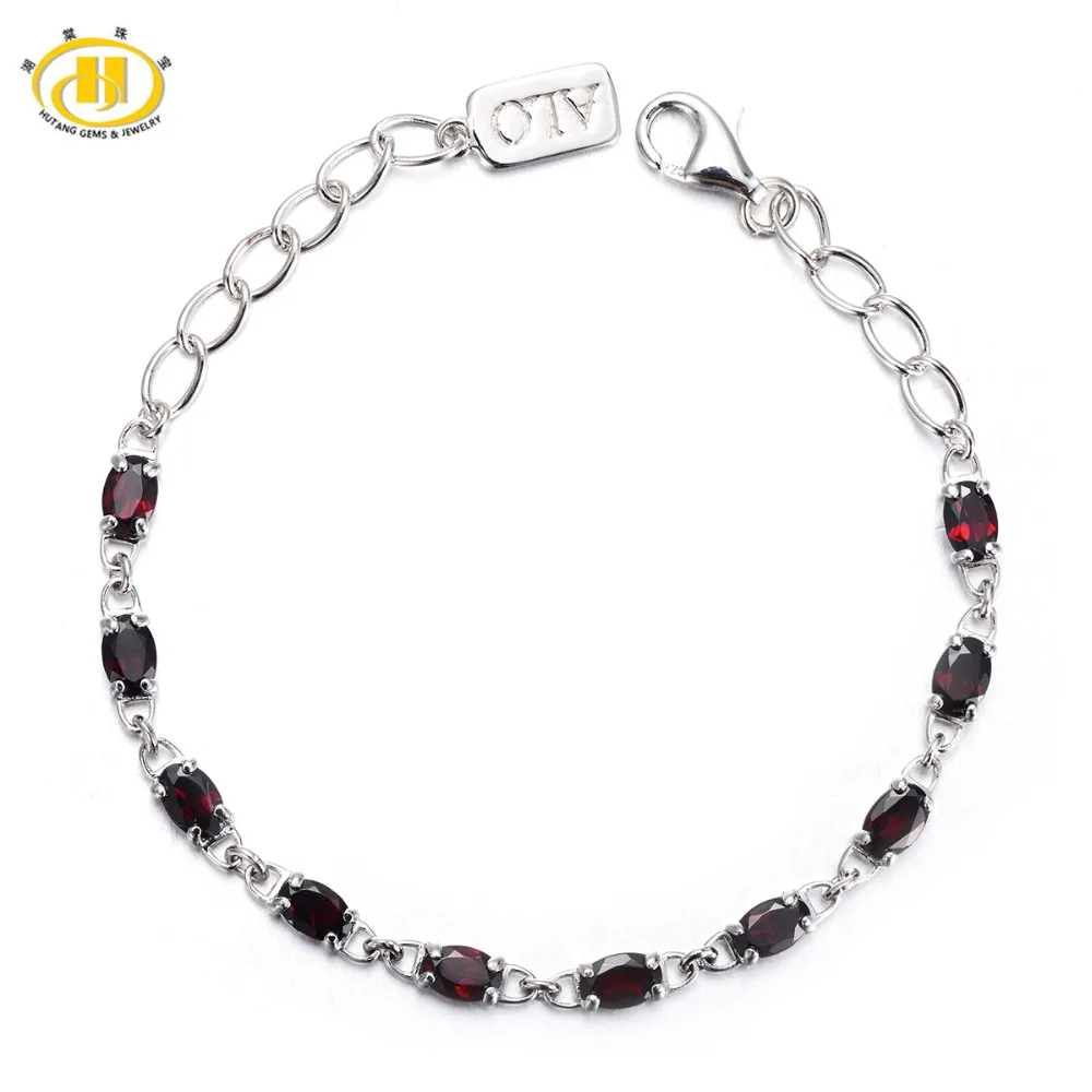 

Hutang Trendy 5.7Ct Natural Garnet Solid Barcelet 925 Sterling Silver Link Bracelet for Women Oval Gemstone Fine Jewelry Gift