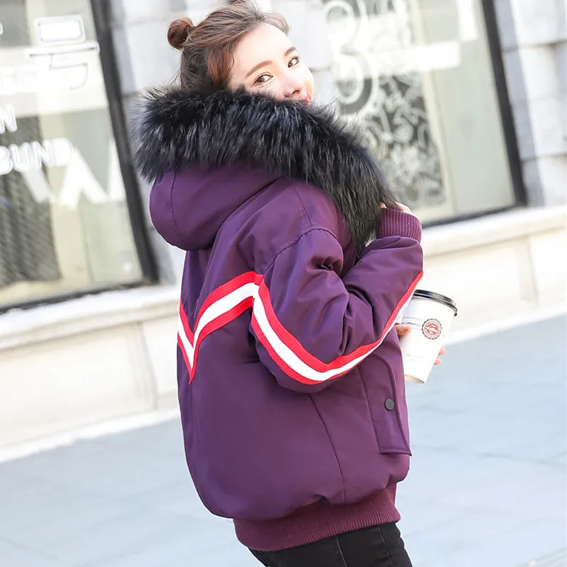 2018 New Women's Winter Cotton Jacket Large Fur Collar Hooded Short Suit Large Size Warm Cotton Coat Tq065 Coats