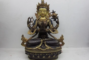 

USPS to USA S0714 Tibet purple Copper Bronze Four-armed Avalokitesvara Bodhisattva GuanYin Buddha