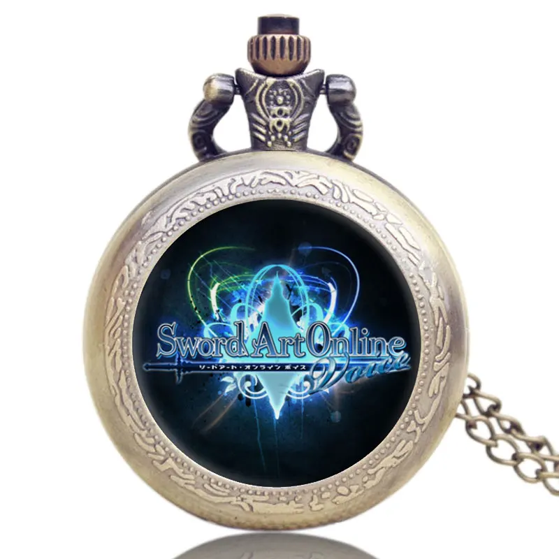 

Sword Art Online Game Cool BronzeQuartz Pocket Watch With Chain Necklace Gift for Womens Mens Best Gifts