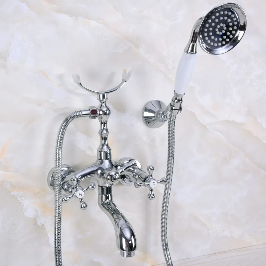 Современный Настенный хром латунь Ванная комната кран Clawfoot ручной душ смесителя телефон Форма рук спрей ana232