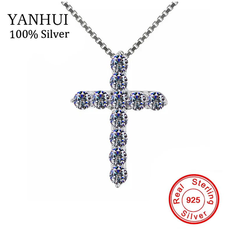 

YANHUI Luxury 925 Sterling Silver Cross Pendant Necklace Princess Cut Cubic Zirconia Necklace Pendant for Ladies and Women DN10