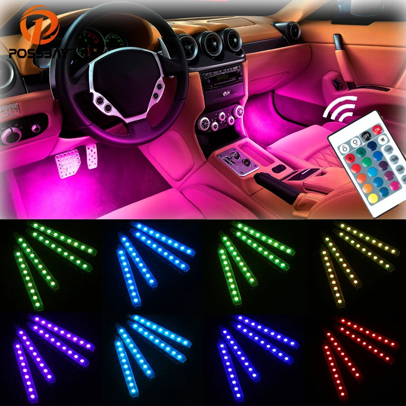 Possbay 12 Led カラフルなネオンライト車室内灯自動装飾グロー装飾ランプ 24 キーリモコン 信号ランプ Aliexpress