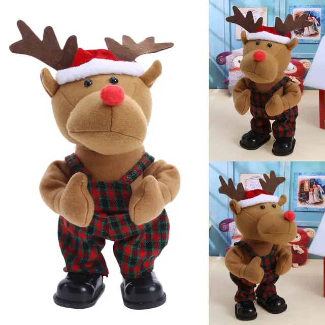 Newest Cute Christmas Elk Doll Toy Lovely Electric Plush Stuffed Rock ...