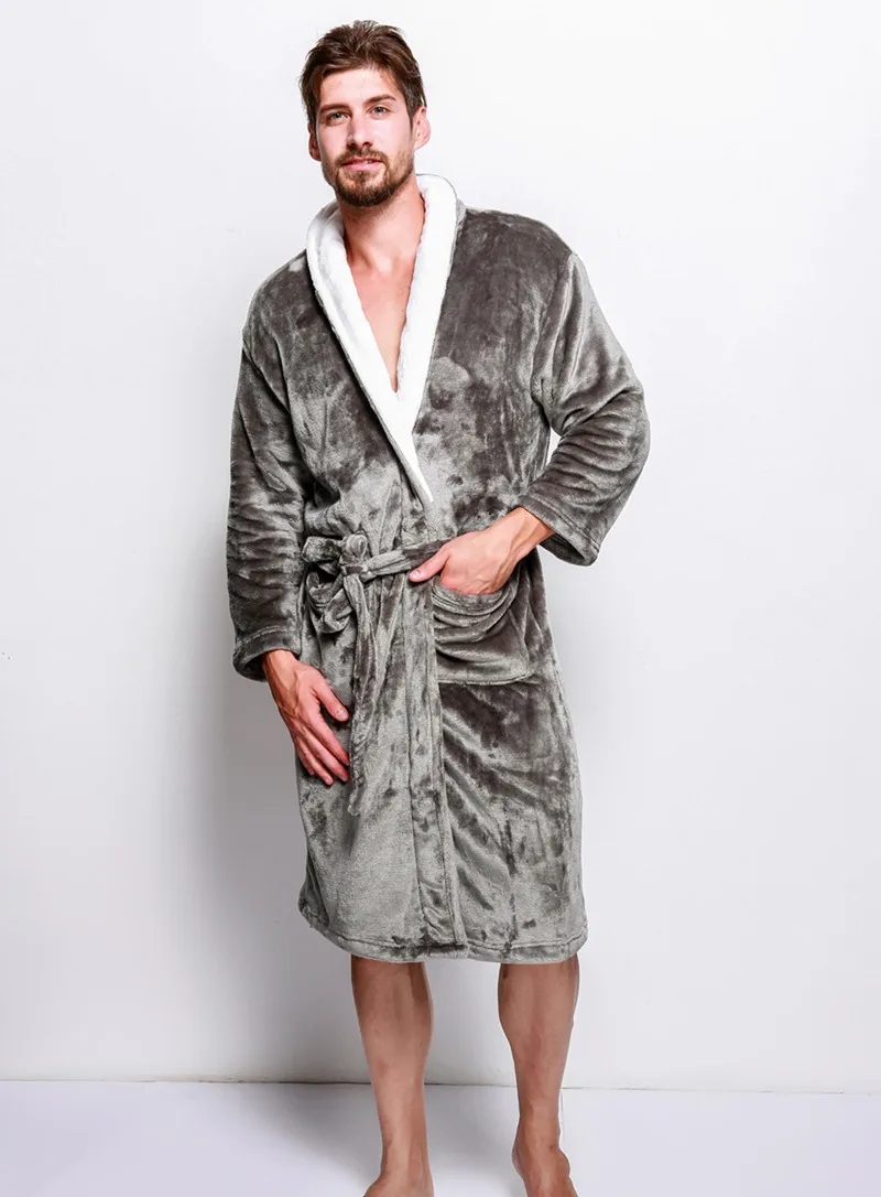 2019 новые мужские ночные сорочки фланелевые пижамы с банными полотенцами Длинные рукава длинные толстые теплые пижамы Чистый цветная