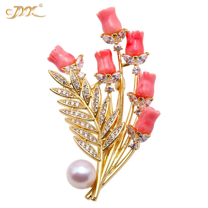 JYX Fine Loving-Birds Whie Freshwater Pearl Brooches Pins Wedding Brooch